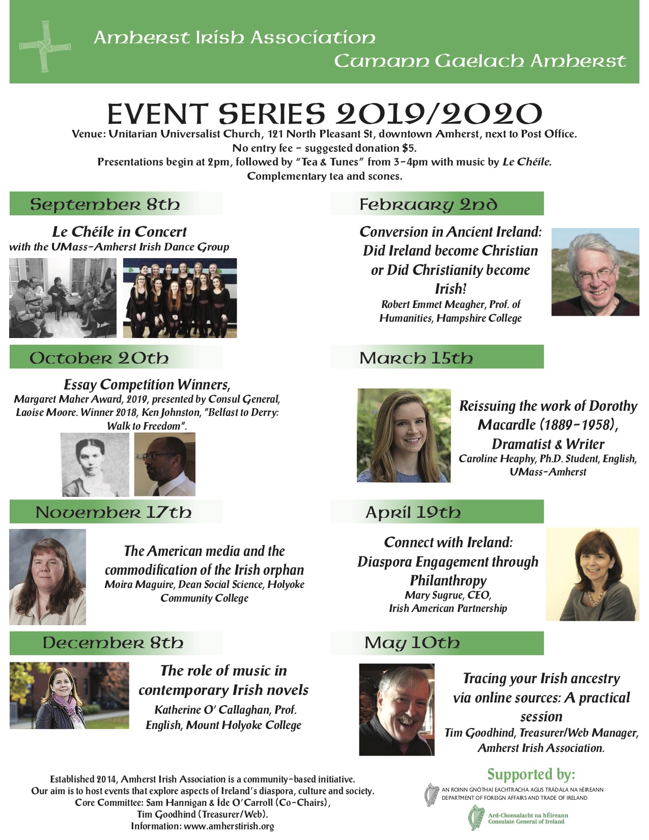 Íde B. O’Carroll, Co-Chair and founding member, Amherst Irish Association/Cumann Gaelach Amherst program of events